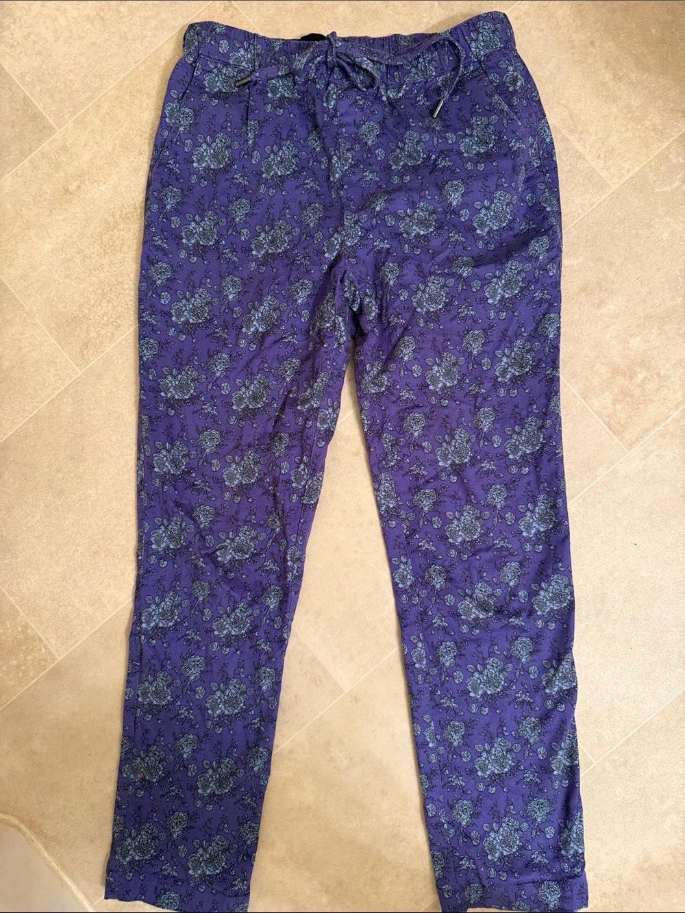 Wildfang Purple Floral Essential Pants with Drawstring